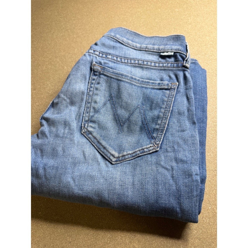Mother The Outsider Blue Straight Leg Jeans Women Distressed Hem USA Made